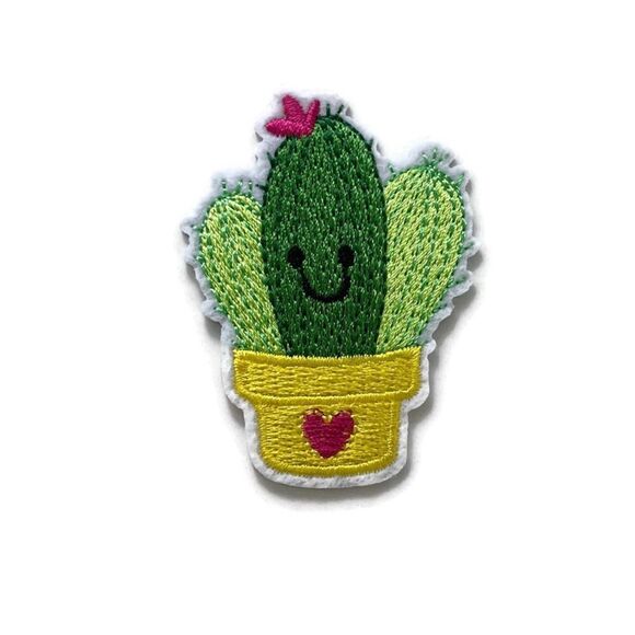 Happy Cactus Embroidered Patch - Picture 1 of 2